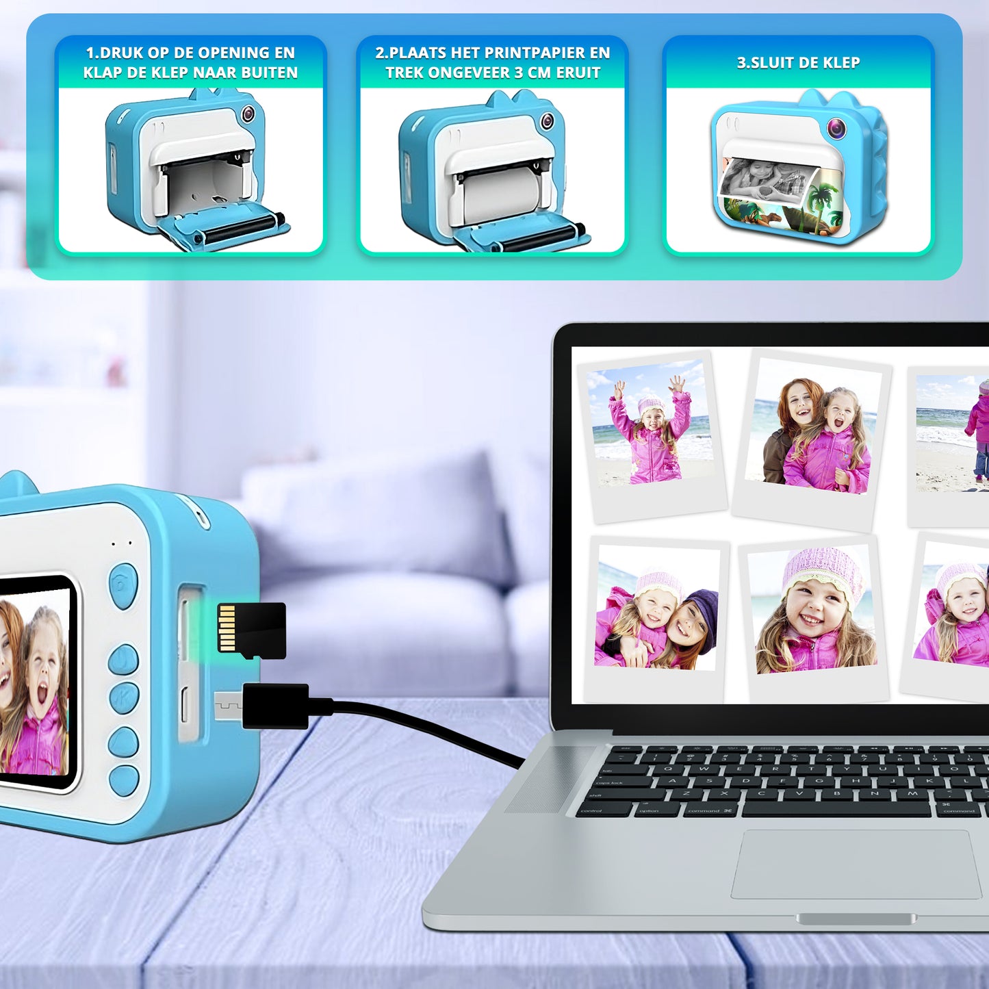 K&L® 3 IN 1 Digitale Kindercamera + Instant print Roze