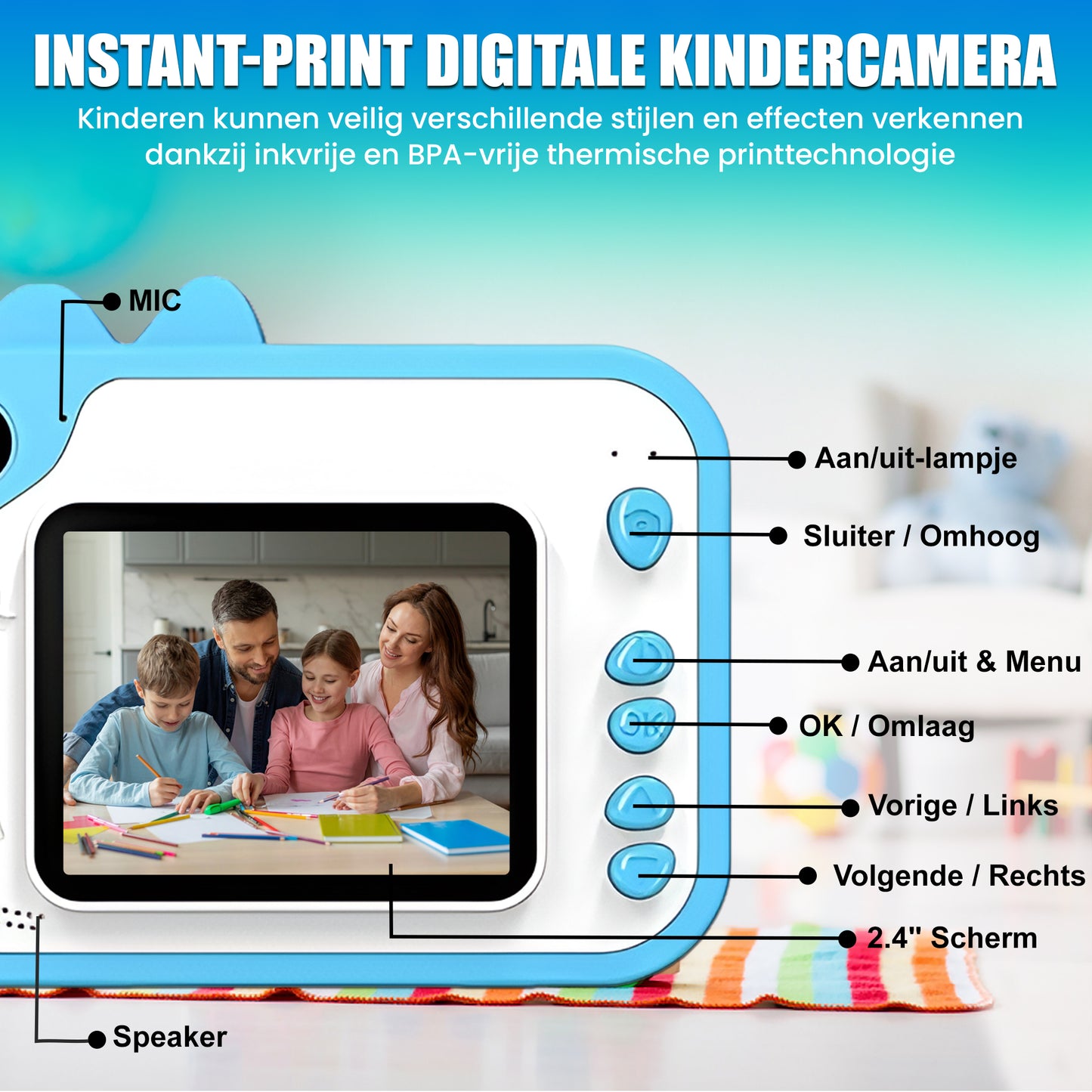 K&L® 3 IN 1 Digitale Kindercamera + Instant print Roze