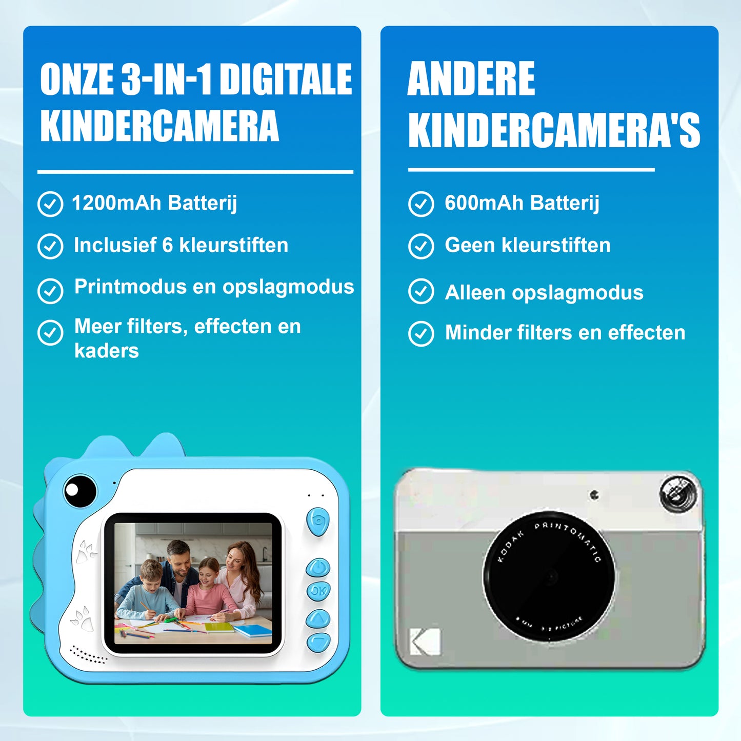K&L® 3 IN 1 Digitale Kindercamera + Instant print Roze