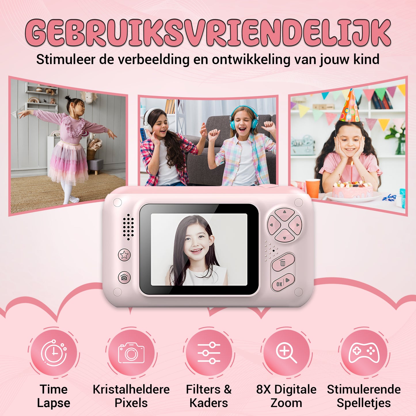 K&L Digitale Kindercamera Kids - Roze