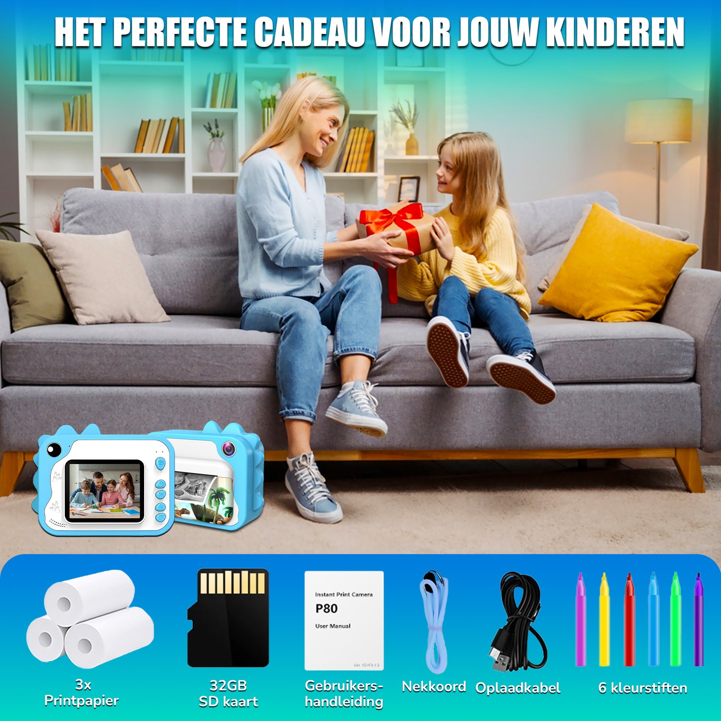 K&L® 3 IN 1 Digitale Kindercamera + Instant print Roze
