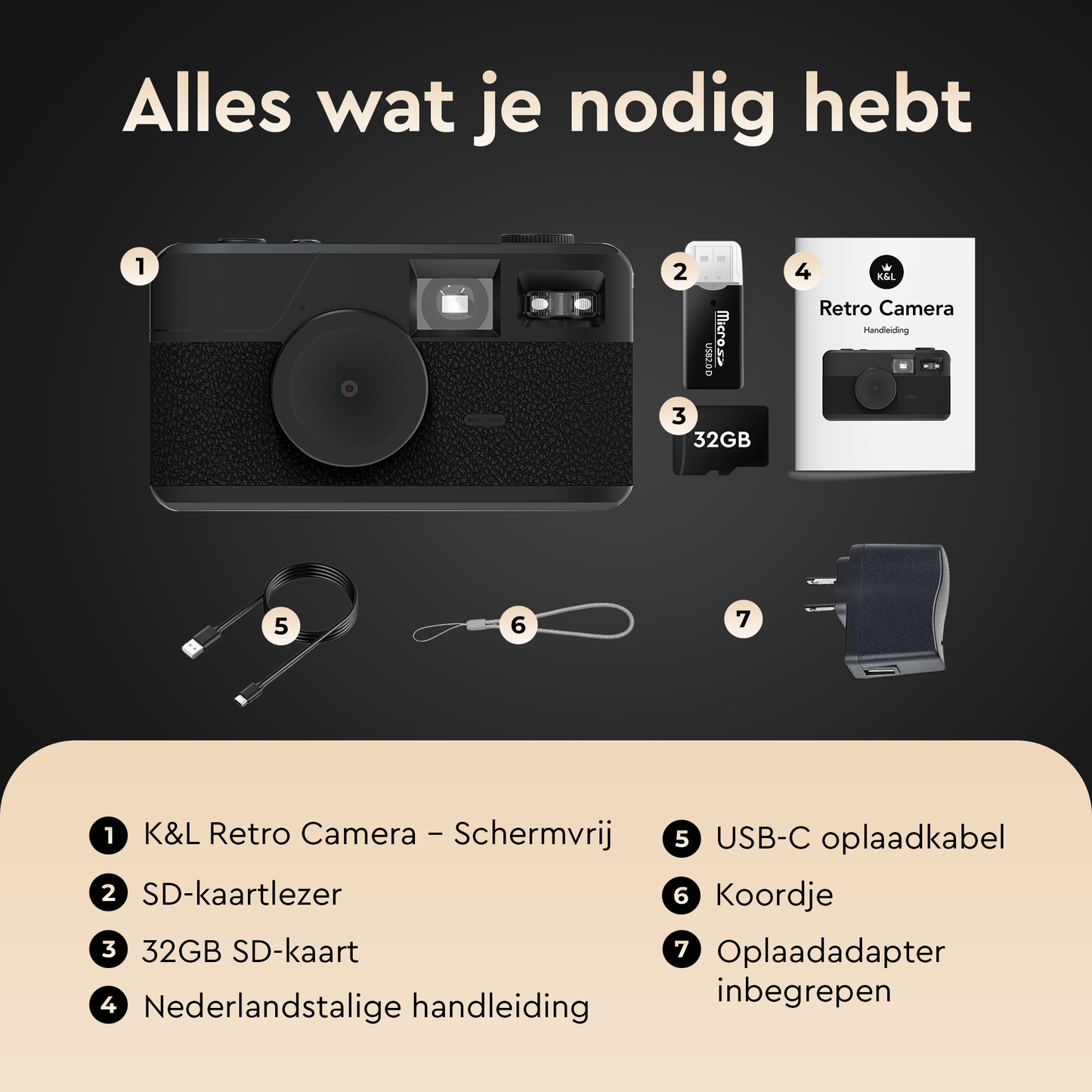 K&L Digitale Retro Camera - Zwart
