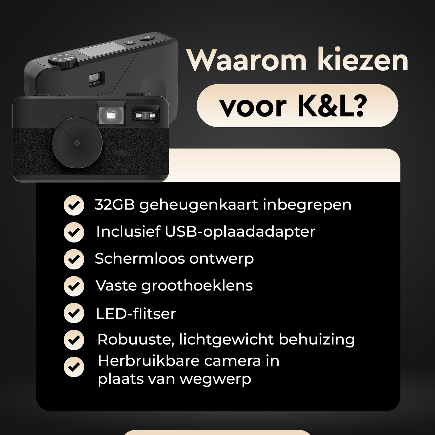 K&L Digitale Retro Camera - Zwart