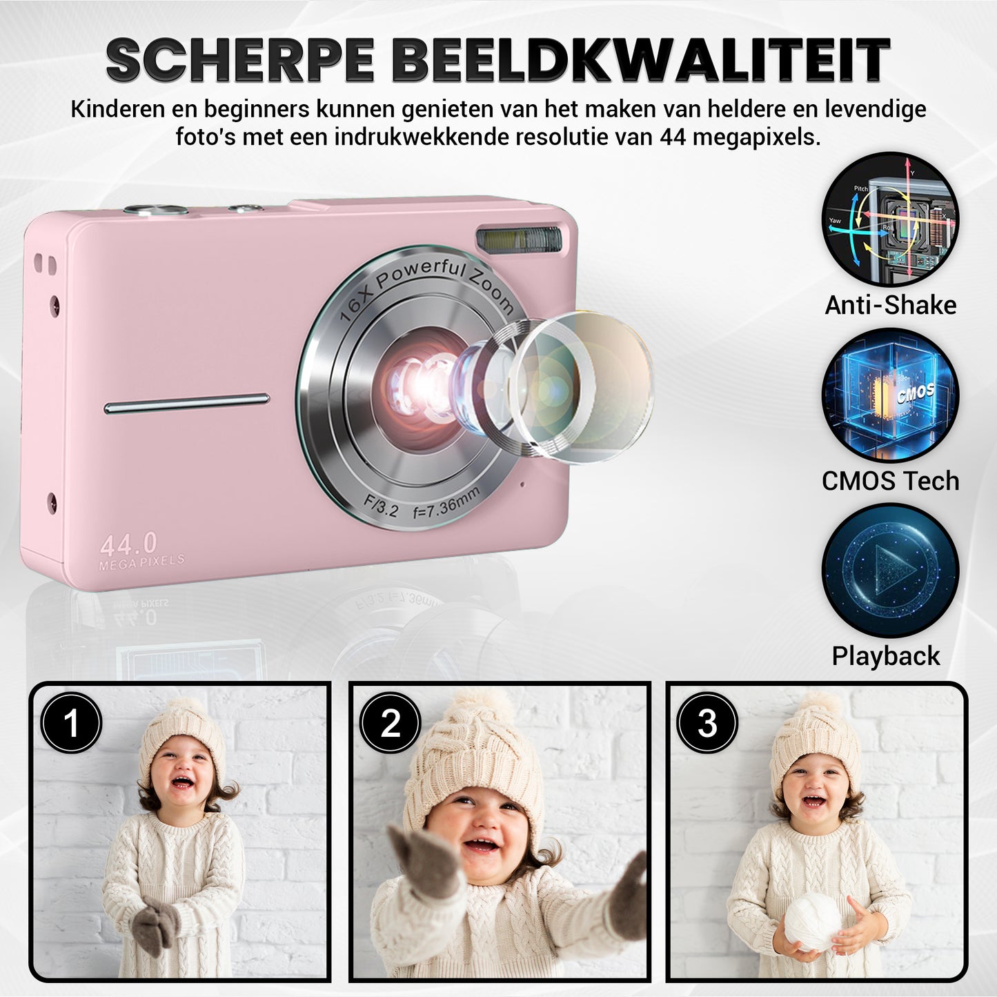 K&L Digitale Camera - Inclusief 32GB - Roze