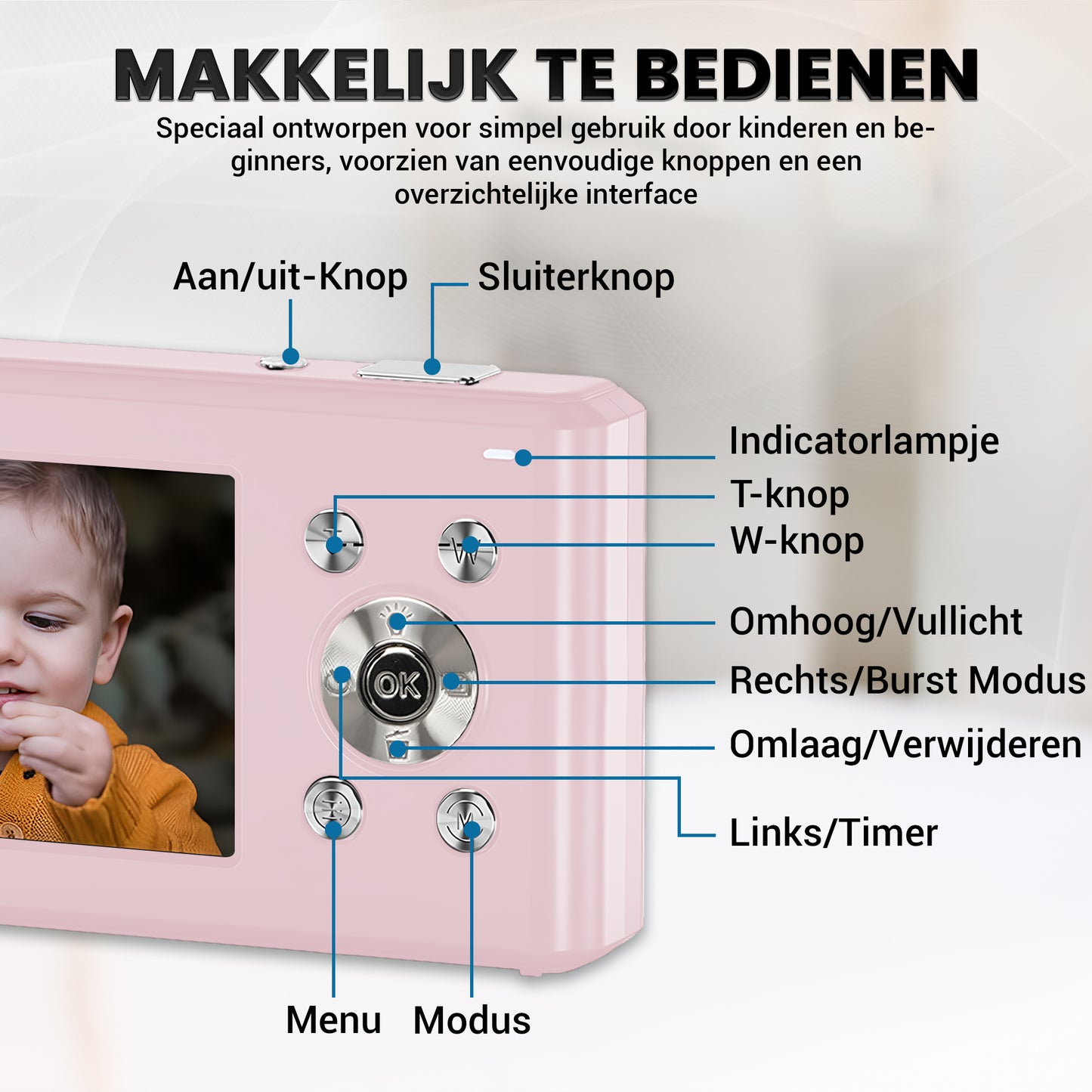 K&L Digitale Camera - Inclusief 32GB - Roze