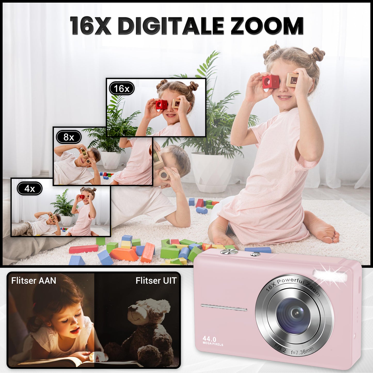 K&L Digitale Camera - Inclusief 32GB - Roze