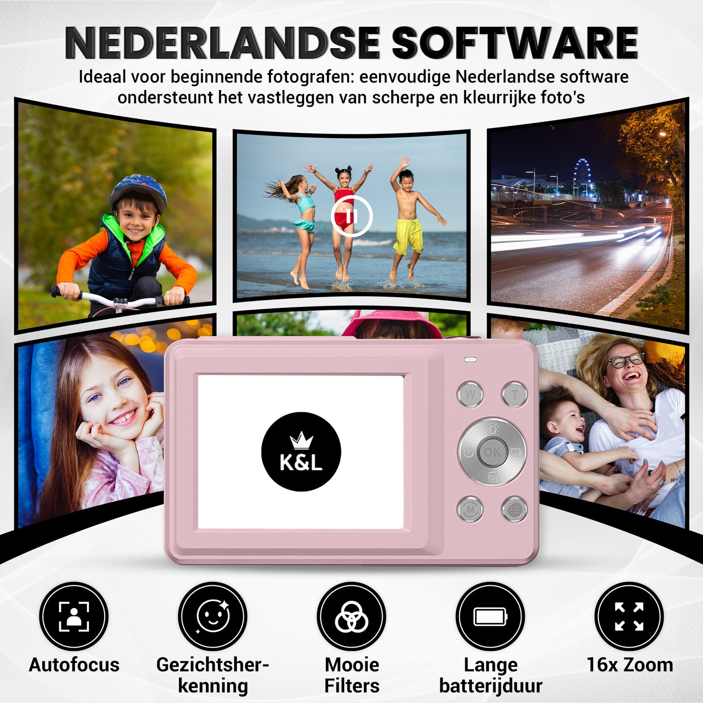 K&L Digitale Camera - Inclusief 32GB - Roze