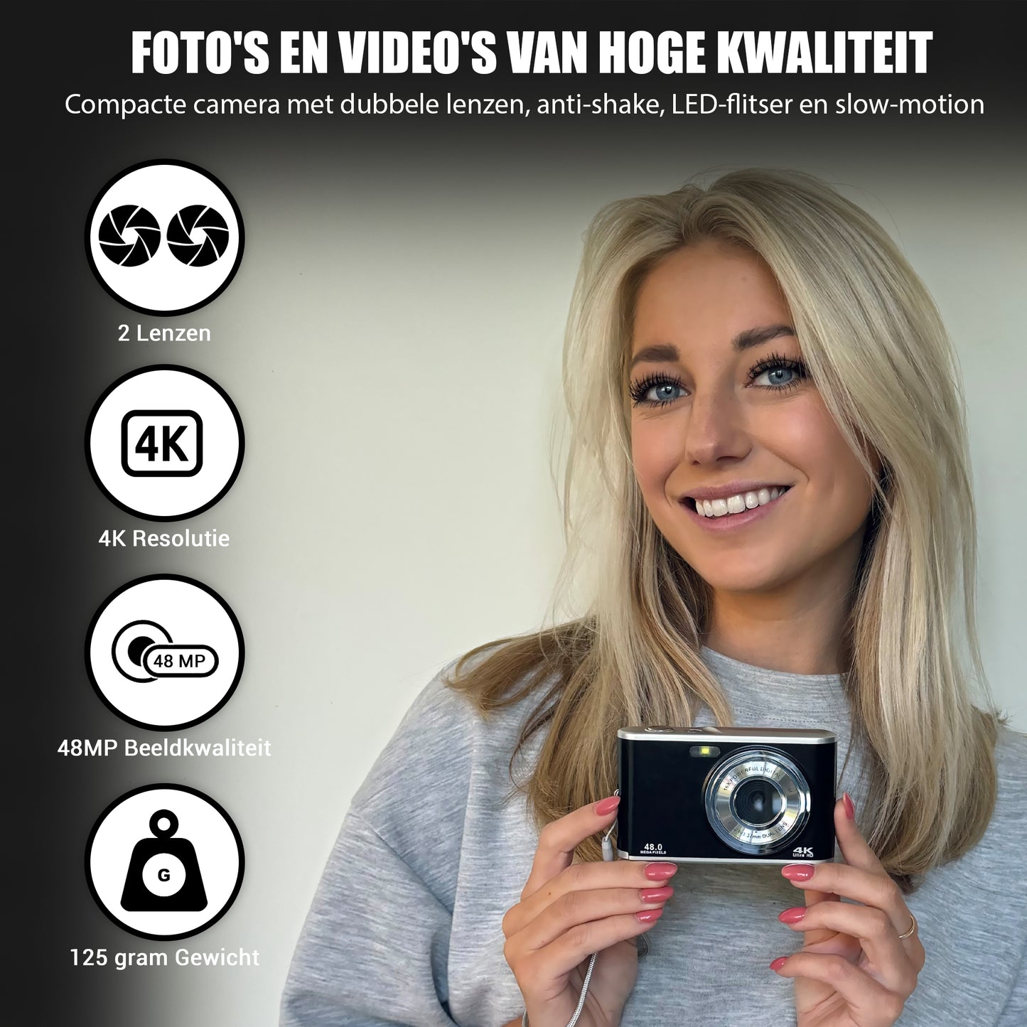 K&L Digitale Camera 4K - Inclusief 64GB - Zwart