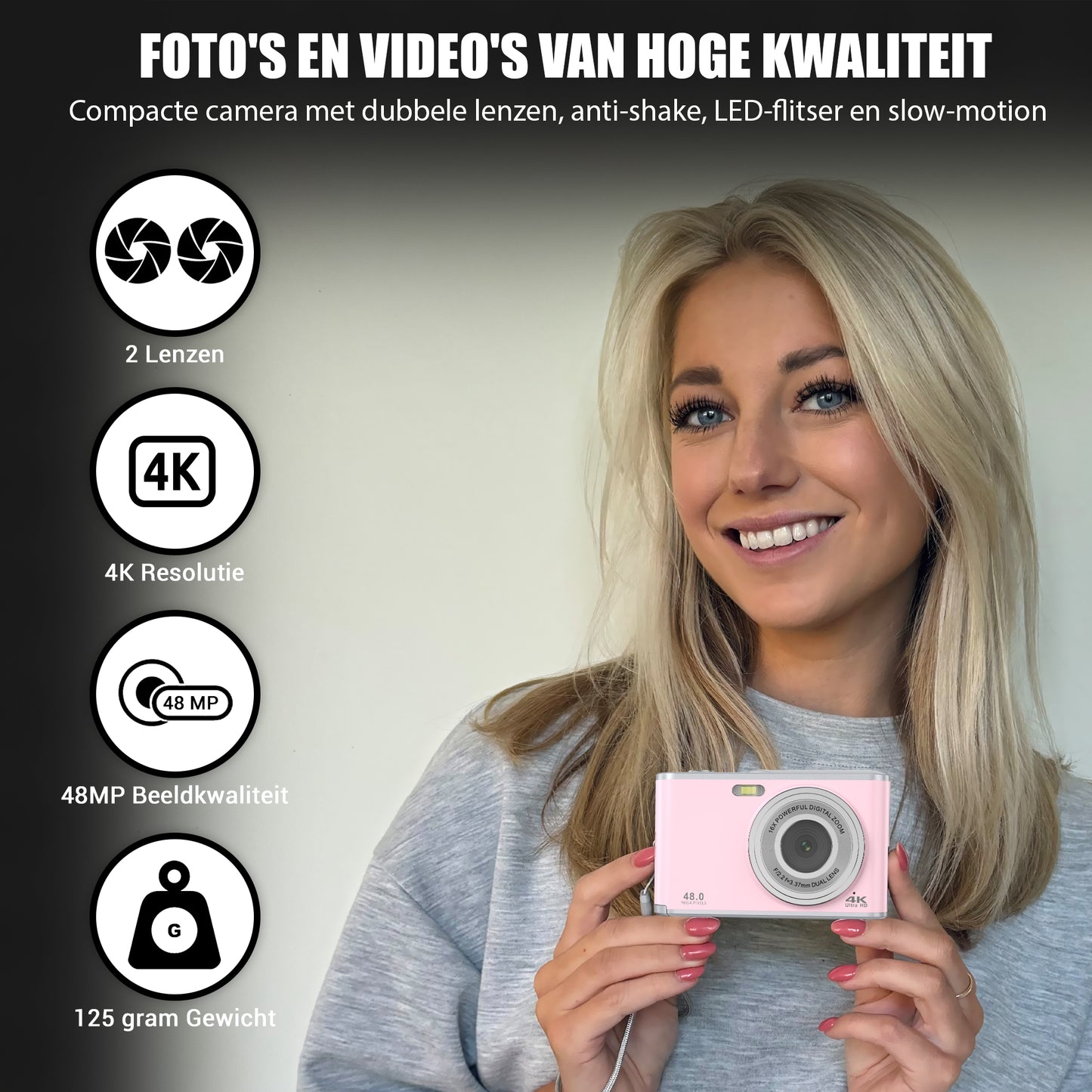 K&L Digitale Camera 4K - 64GB - Roze