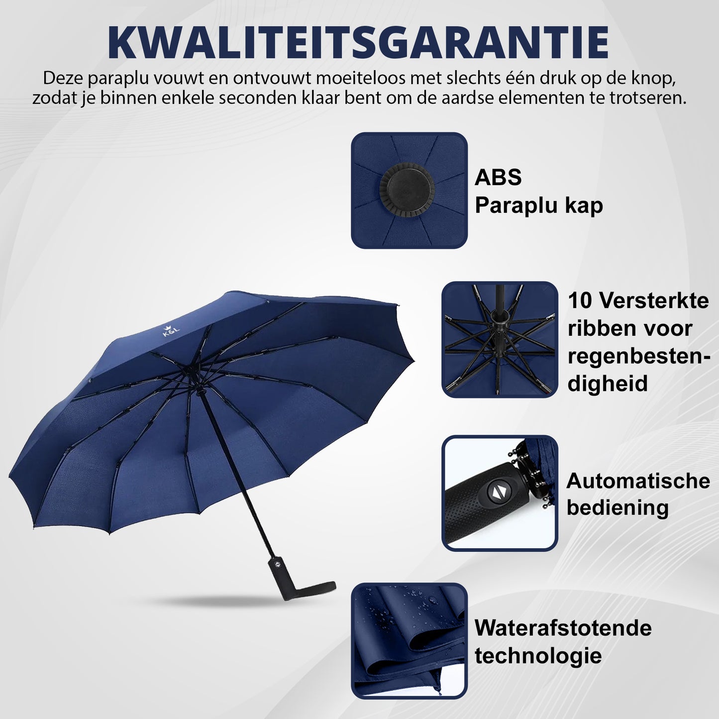 K&L Stormparaplu Opvouwbaar - Stormbestendig tot 100km/u - Blauw