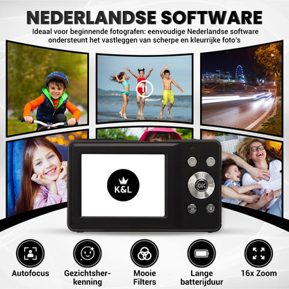 K&L Digitale Camera - Inclusief 32GB - Zwart