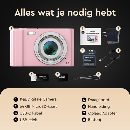 K&L Digitale Camera 4K - 64MP - Roze