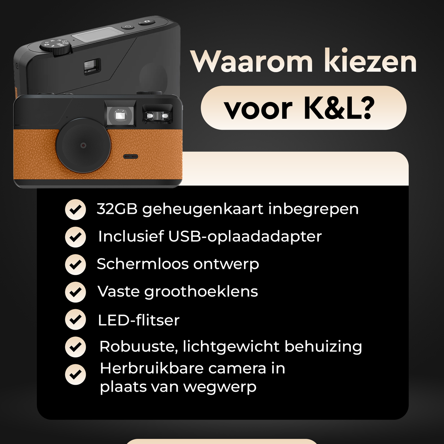 K&L Digitale Retro Camera - Bruin