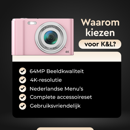 K&L Digitale Camera 4K - 64MP - Roze