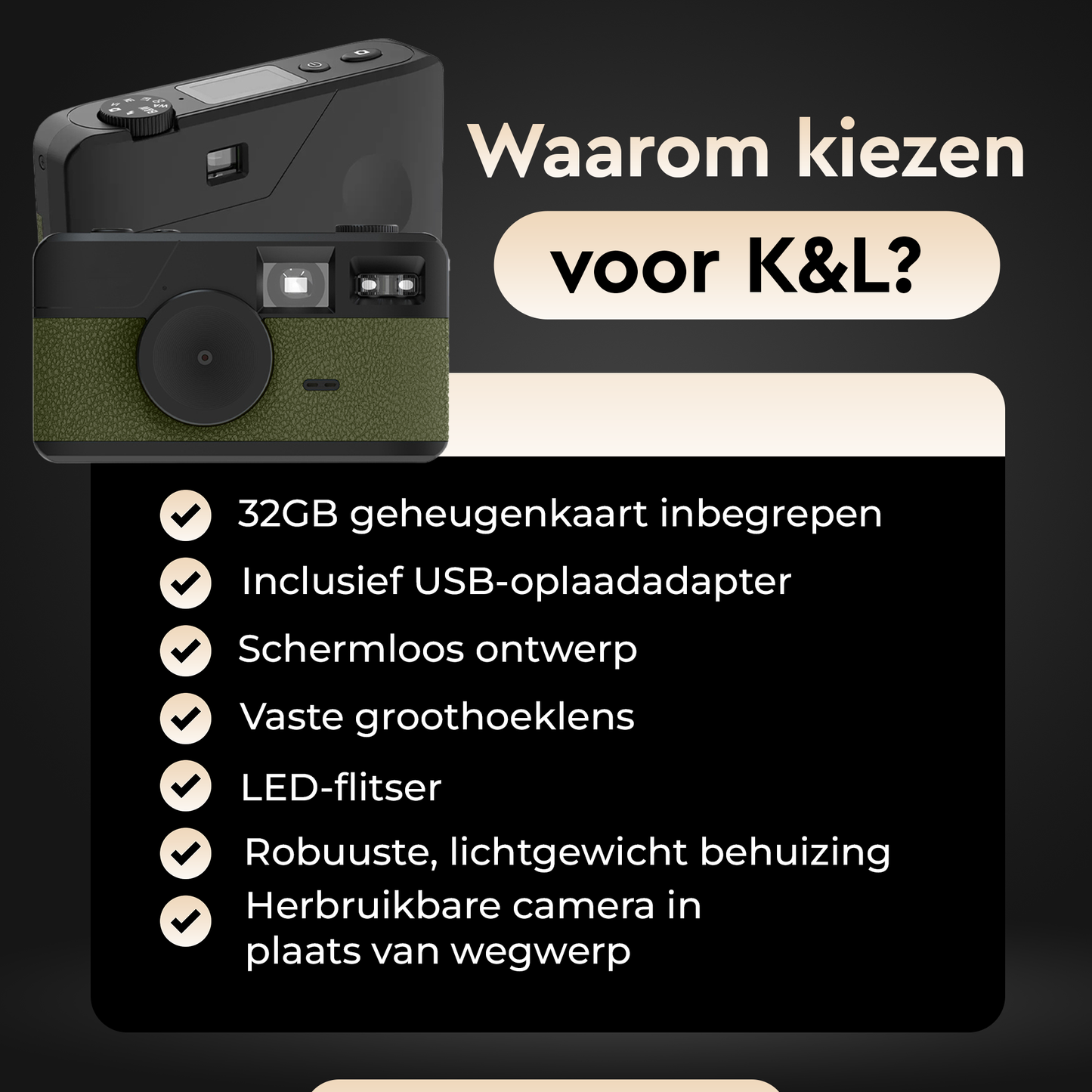 K&L Digitale Retro Camera - Groen