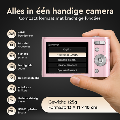K&L Digitale Camera 4K - 64MP - Roze