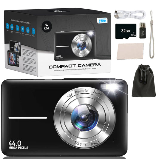 K&L Digitale Camera - Inclusief 32GB - Zwart