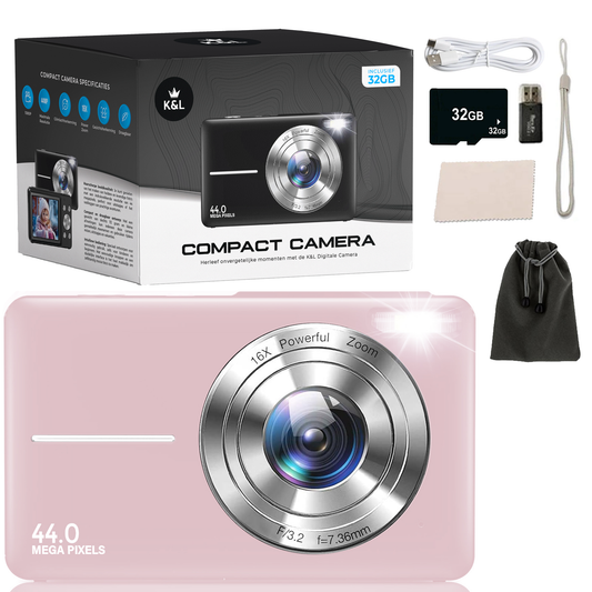 K&L Digitale Camera - Inclusief 32GB - Roze